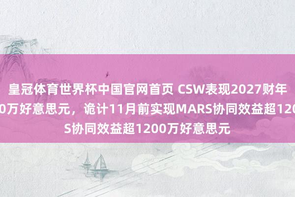 皇冠体育世界杯中国官网首页 CSW表现2027财年利息支拨4600万好意思元,诡计11月前实现MARS协同效益超1200万好意思元