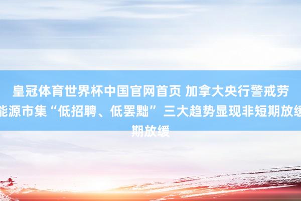 皇冠体育世界杯中国官网首页 加拿大央行警戒劳能源市集“低招聘、低罢黜” 三大趋势显现非短期放缓